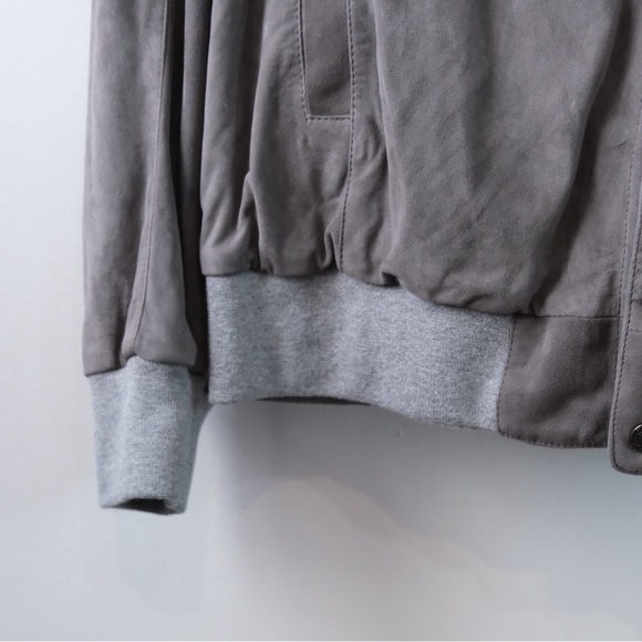 Gimo’s Lamb Suede Hooded Baseball Jacket - Picture 3 of 8